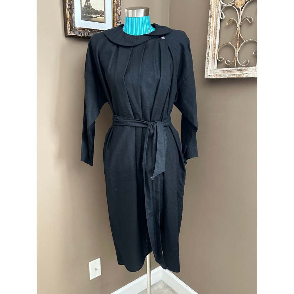 1980's L.A. Passion Lightweight Black Coat, Retro Mid-Century Style, 100% Cotton